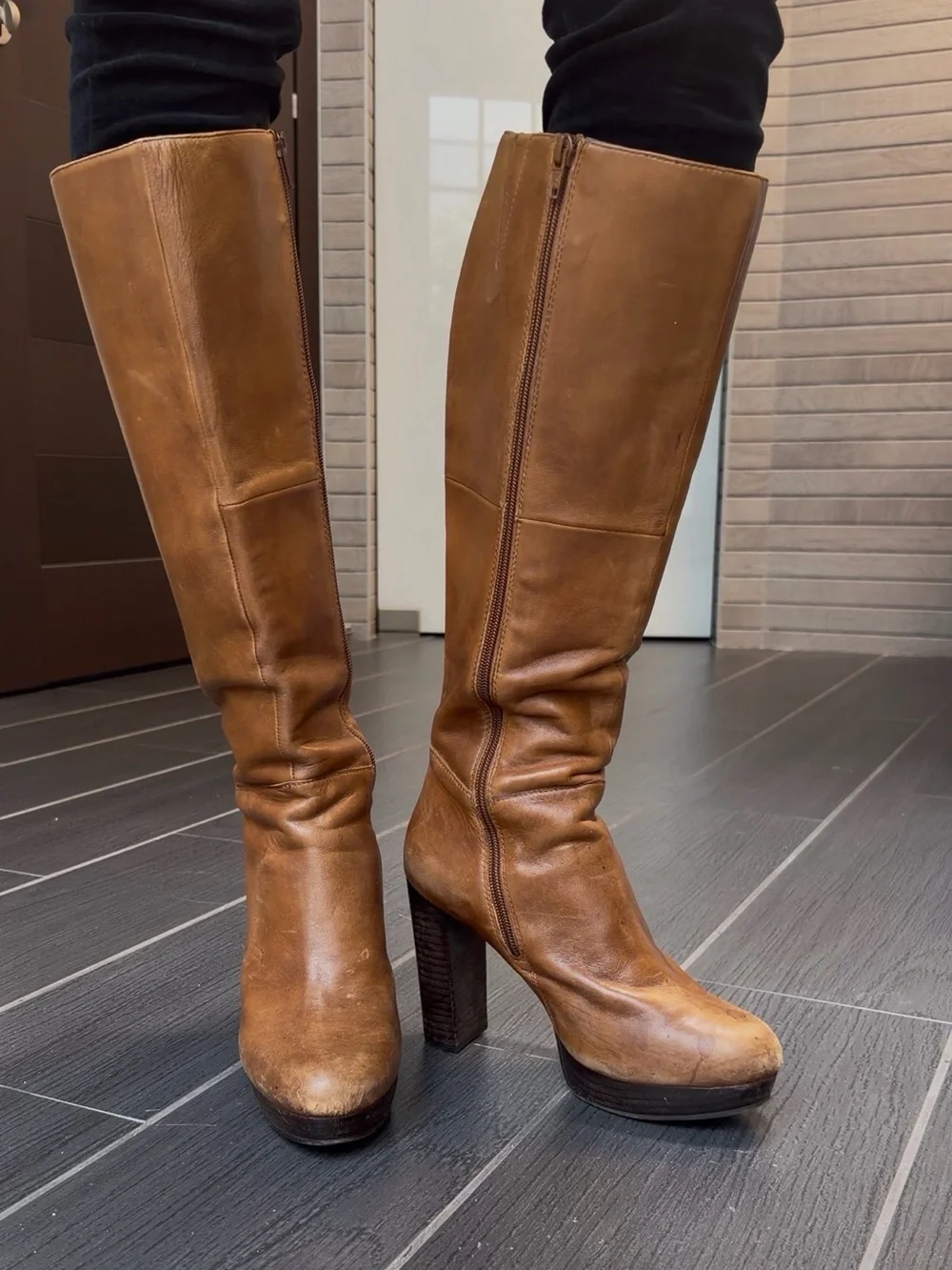 Women's Tall Leather Boots in Cognac Brown - Classic Knee-High Style